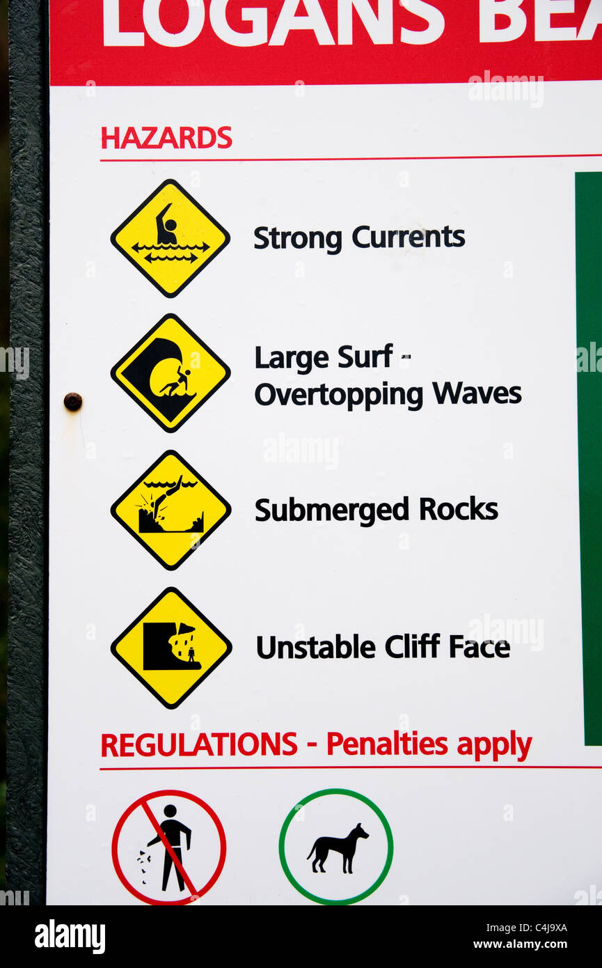 beach swimming danger sign Stock Photo