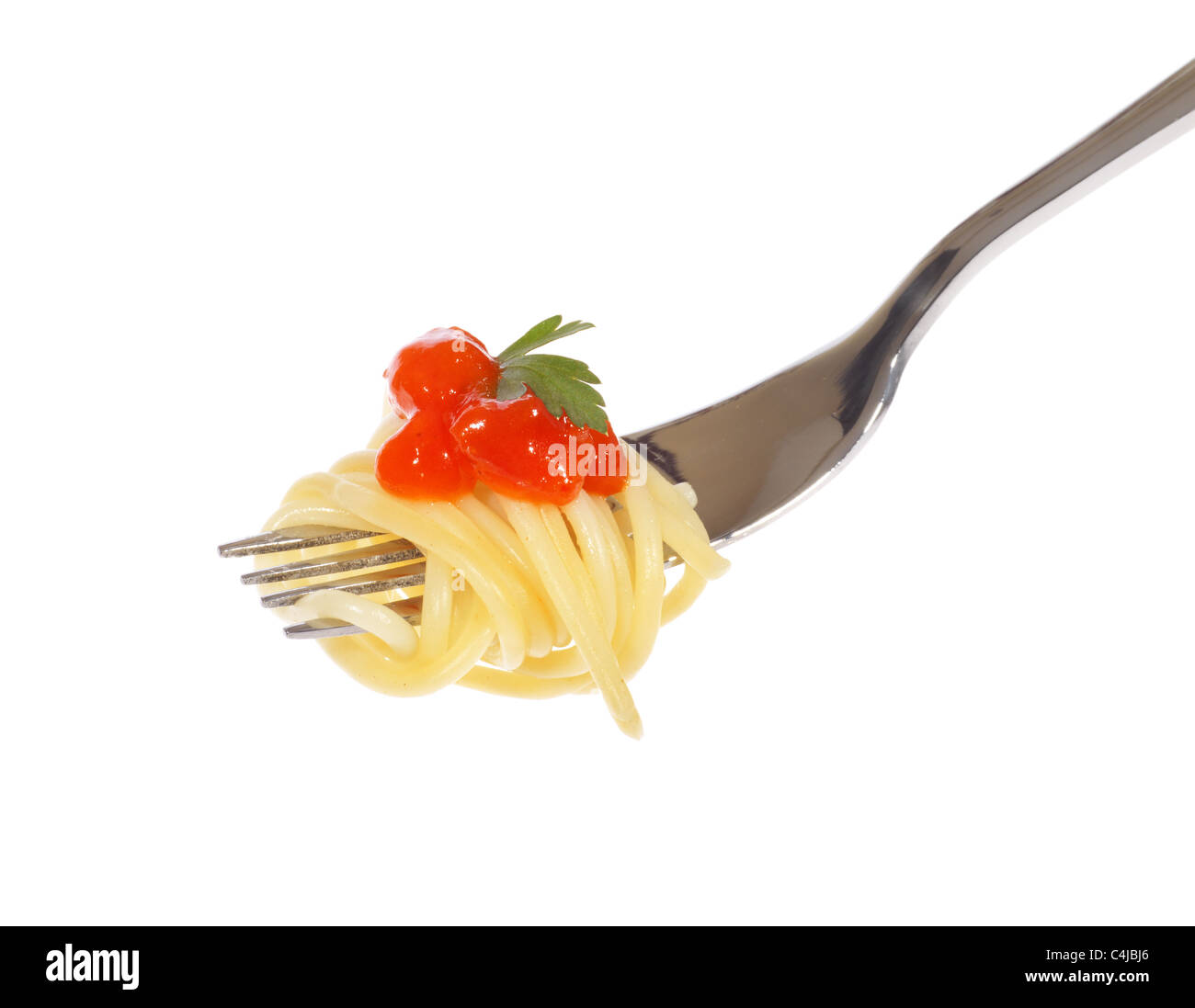 Spaghetti with sauce, photo on the white background Stock Photo