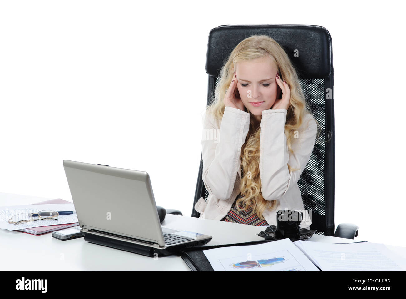 Crying girl in the office. Stock Photo