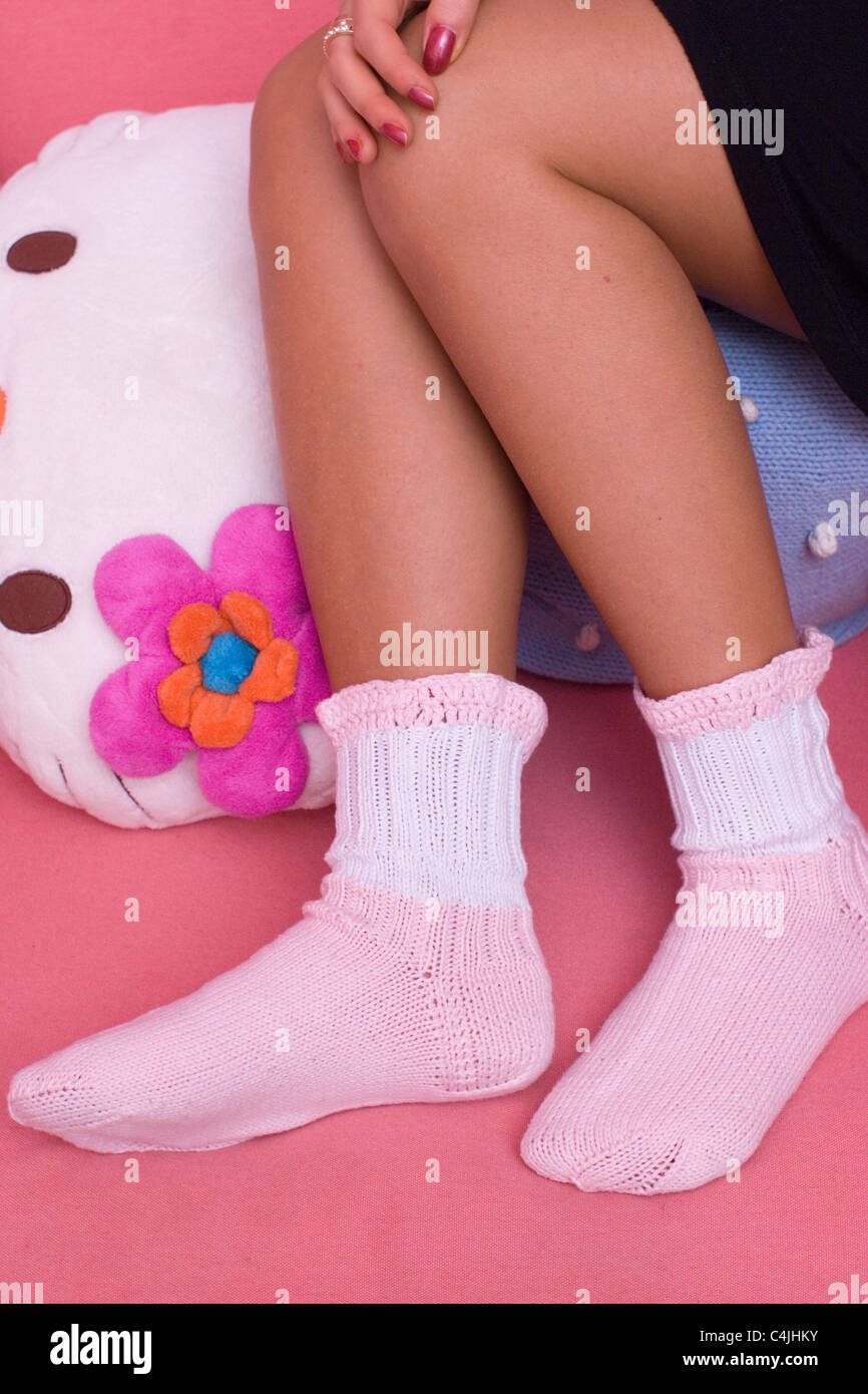Cotton socks on your feet Stock Photo