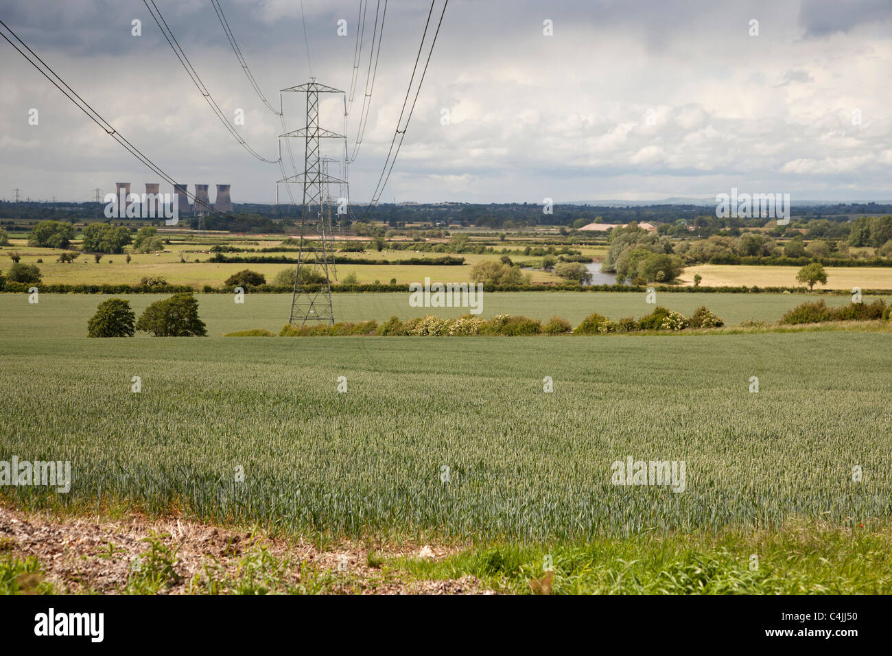 Willington cooling towers from Ingleby Derbyshire Stock Photo