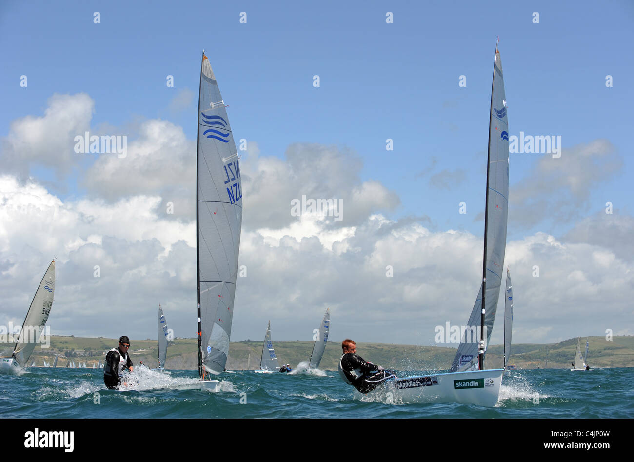 London 2012 Olympic Games Sailing Venue, Finn class yachts in action during a Regatta on