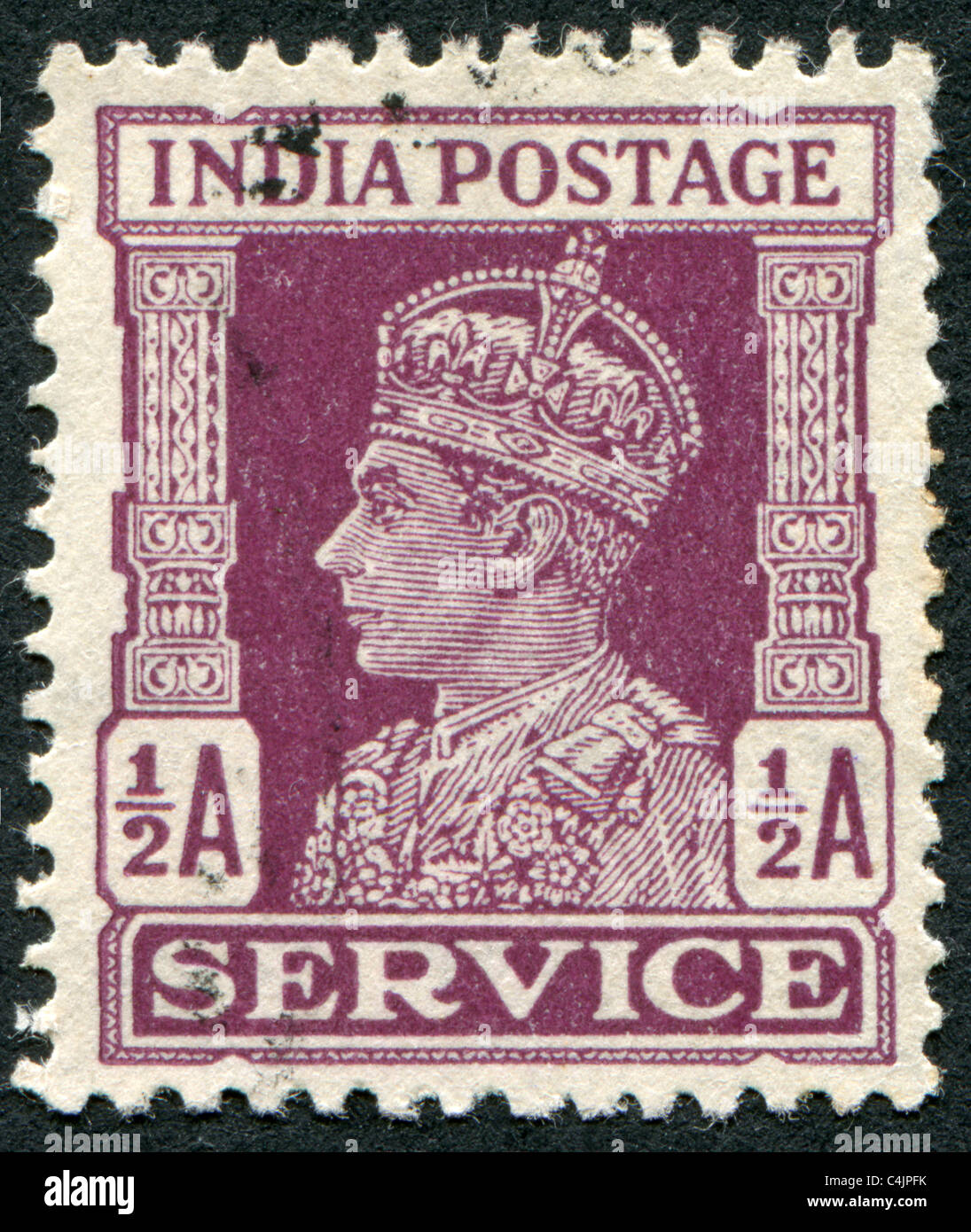 INDIA 1943 A stamp printed in India, shows the King VI Stock