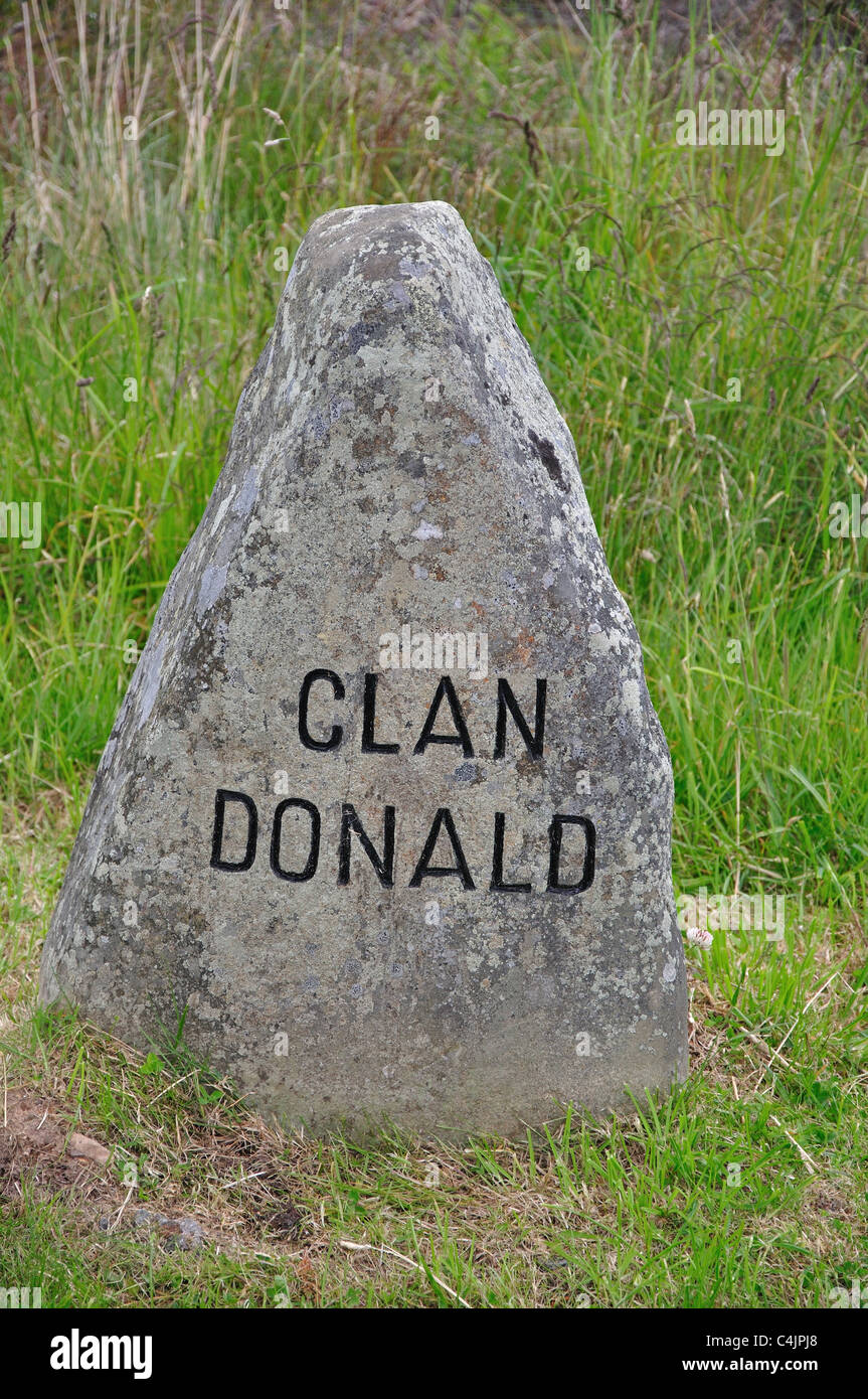 Clan Donald Memorial headstone on Culloden Moor (site of the Battle of Culloden), Scottish Highlands, Scotland, United Kingdom Stock Photo