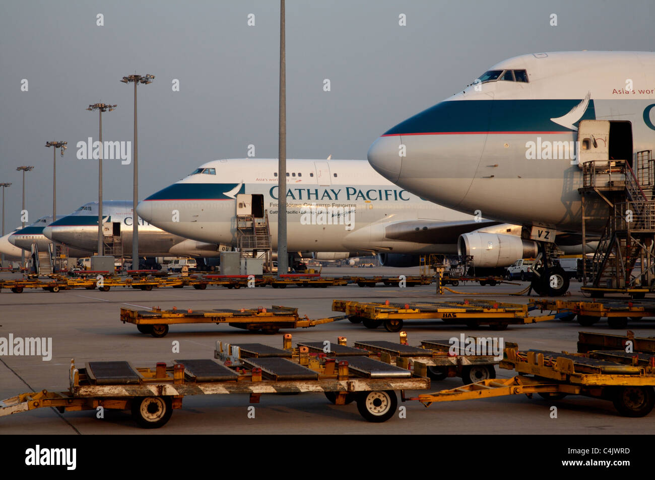 cathay pacific cargo planes chek lap kok hong kong Stock Photo