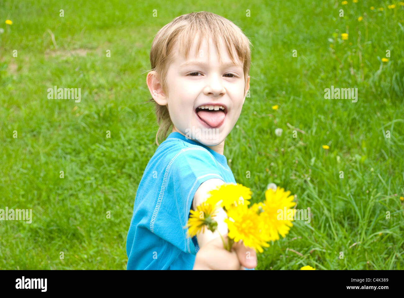 happy little boy on the grass in the park Stock Photo - Alamy