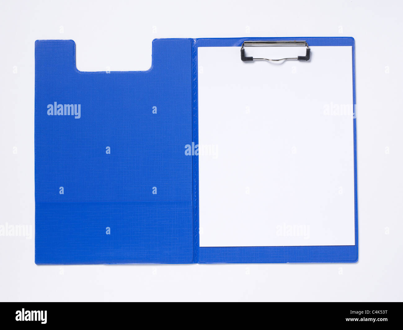 Blue clipboard with white blank paper Stock Photo