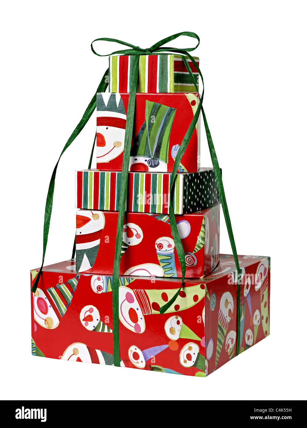 Gift boxes wrapped in green ribbon Stock Photo