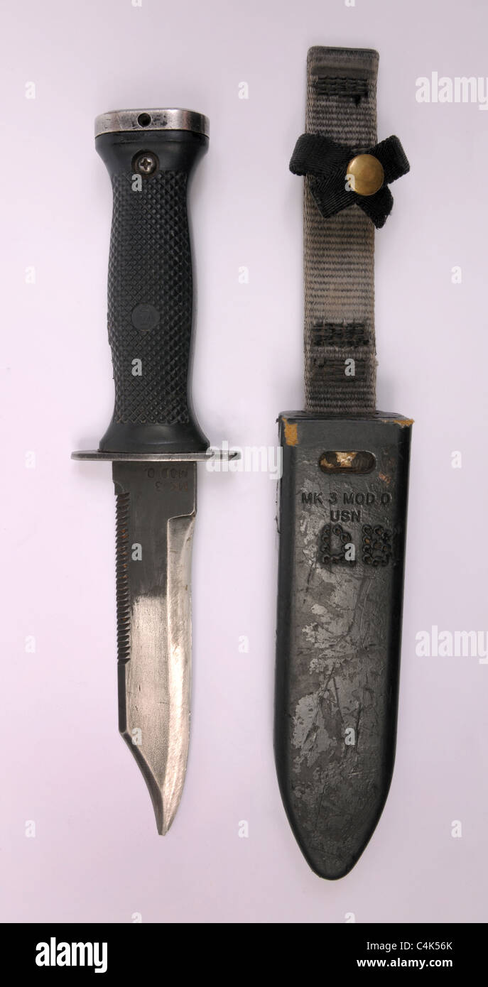 USN Mk3 Mod 0 special forces combat knife as used by US Navy Seals. Stock Photo