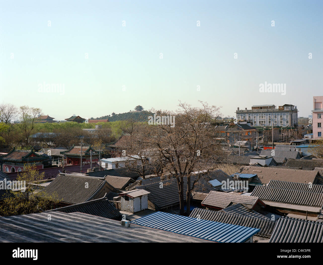 Beijing: Hutong roofs and Coal Hill Stock Photo