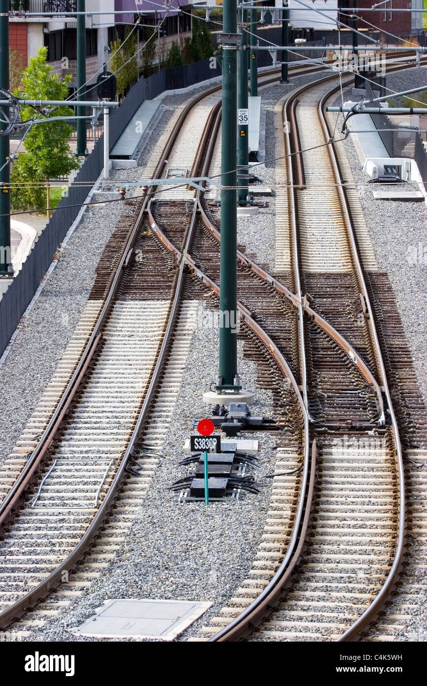 Denver, CO Railroad tracks used by Denver's Light Rail Transit System Stock Photo Alamy