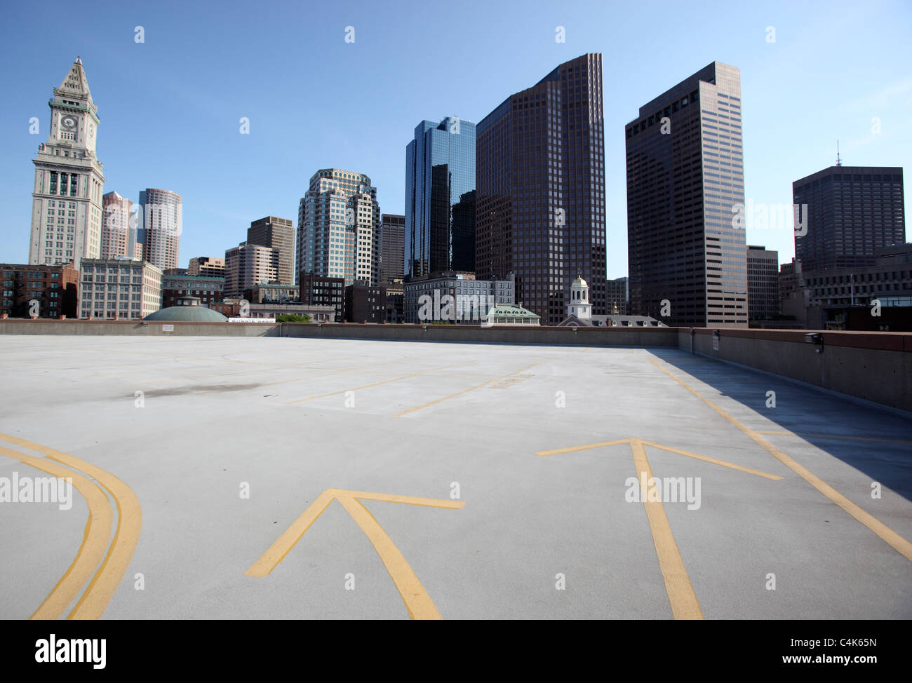 Roof of a parking garage and the Boston skyline Stock Photo