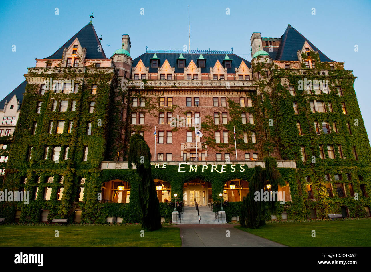The Empress Hotel, located on the inner harbor,is one of the oldest and most famous hotels in Victoria, British Columbia, Canada Stock Photo