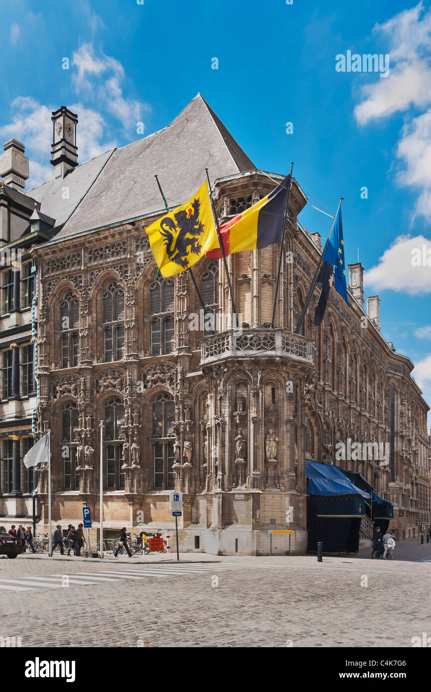 Gotischer Teil des Rathauses 'Stadhuis', Gent, Belgien, Europa | Gothic part of the town hall 'Stadhuis', Ghent, Belgium, Europe Stock Photo