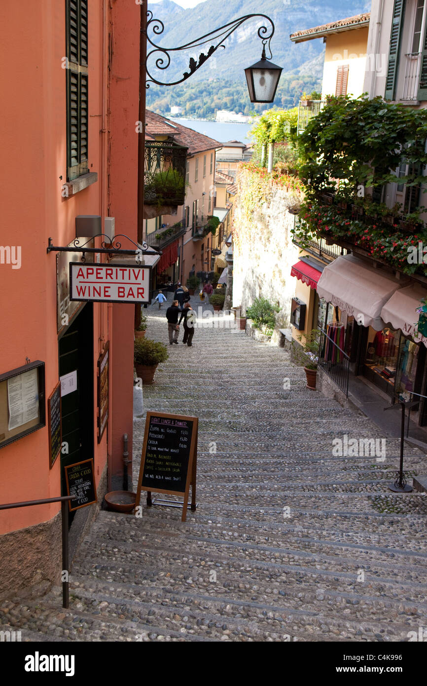 bars in side streets Bellagio Lake Como Italy Stock Photo
