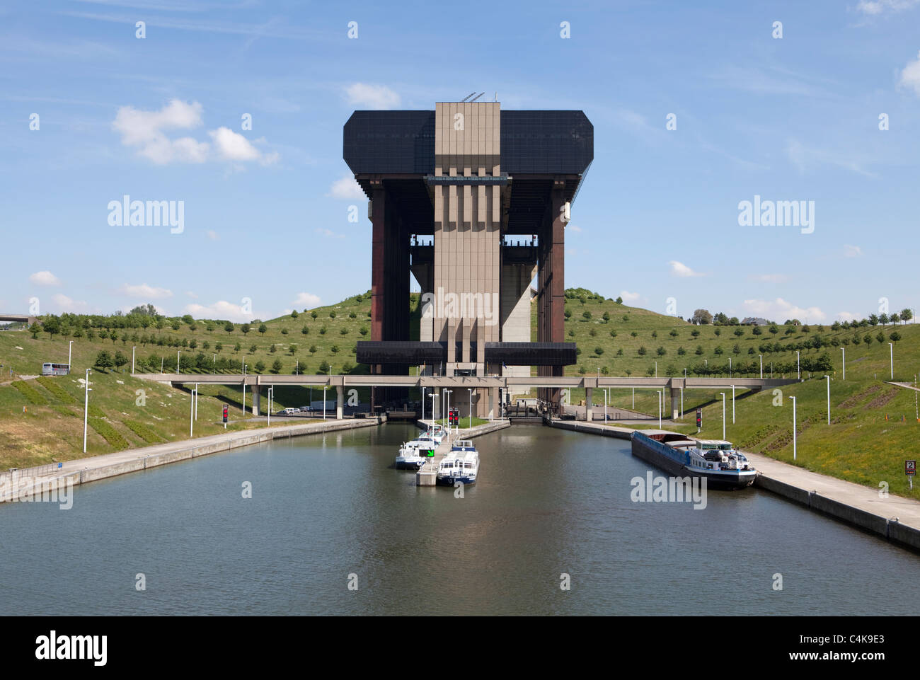 Boat lift of Strepy-Thieu, Canal du Centre, Hainaut, Wallonie, Belgium, Europe Stock Photo