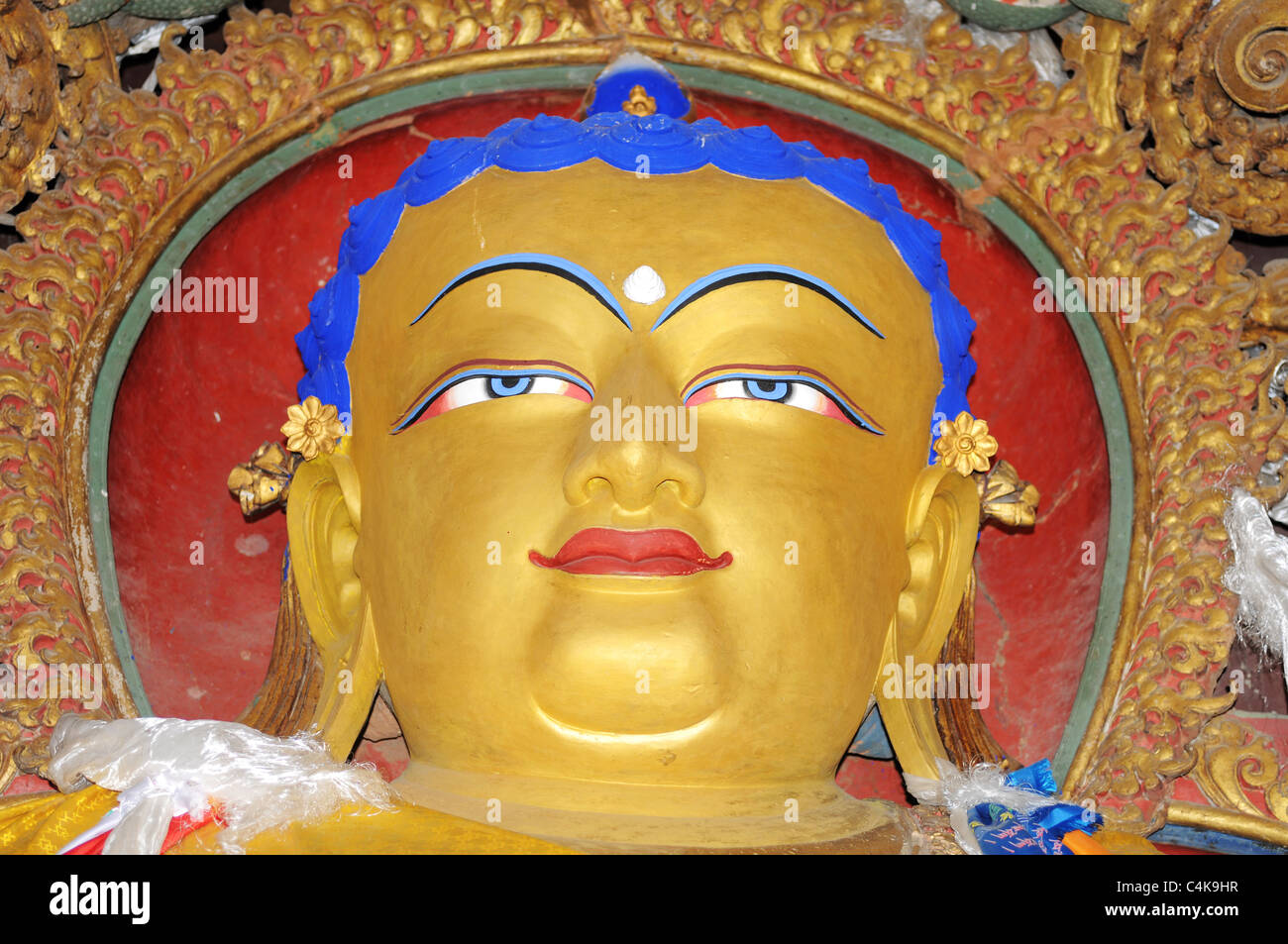 Golden Buddha sculpture in Tibet Stock Photo