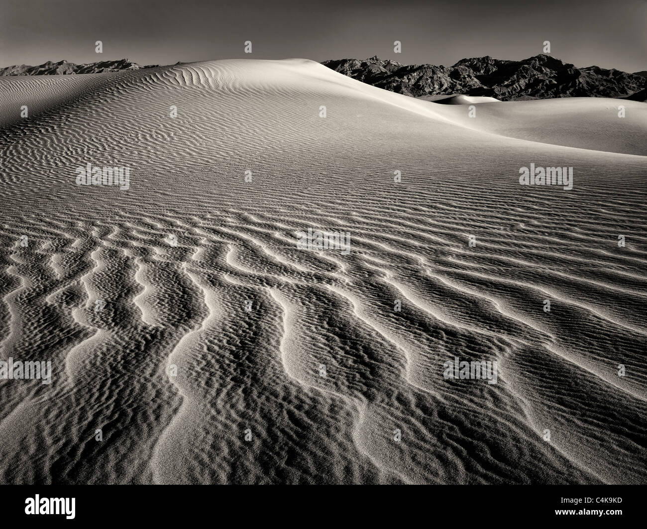 Patterns in sand after intense wind storm. Death Valley National Park, California Stock Photo
