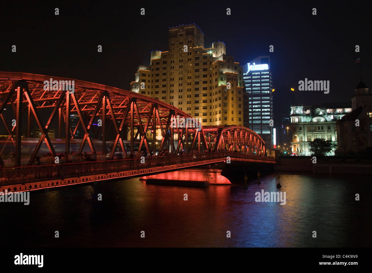 The antique structure of the Garden Bridge spanning over Suzhou Creek, Shanghai, China. Stock Photo