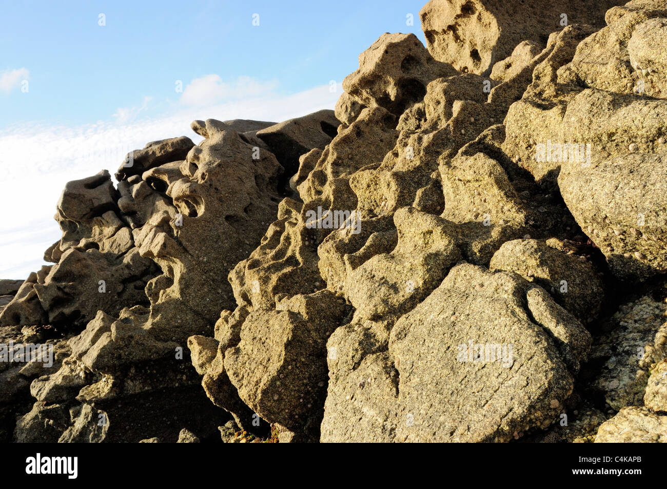 Coastal rocks carved by the sea. Galicia, Spain. Stock Photo