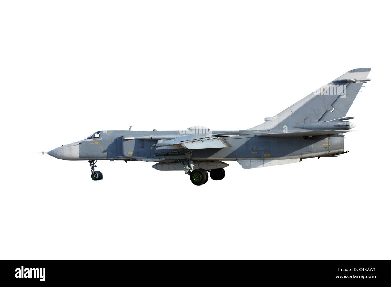 Military jet bomber Su-24 Fencer on take off and landing Stock Photo