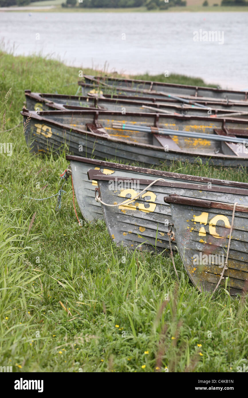 Anglers boats at Blithfield reservoir Stock Photo