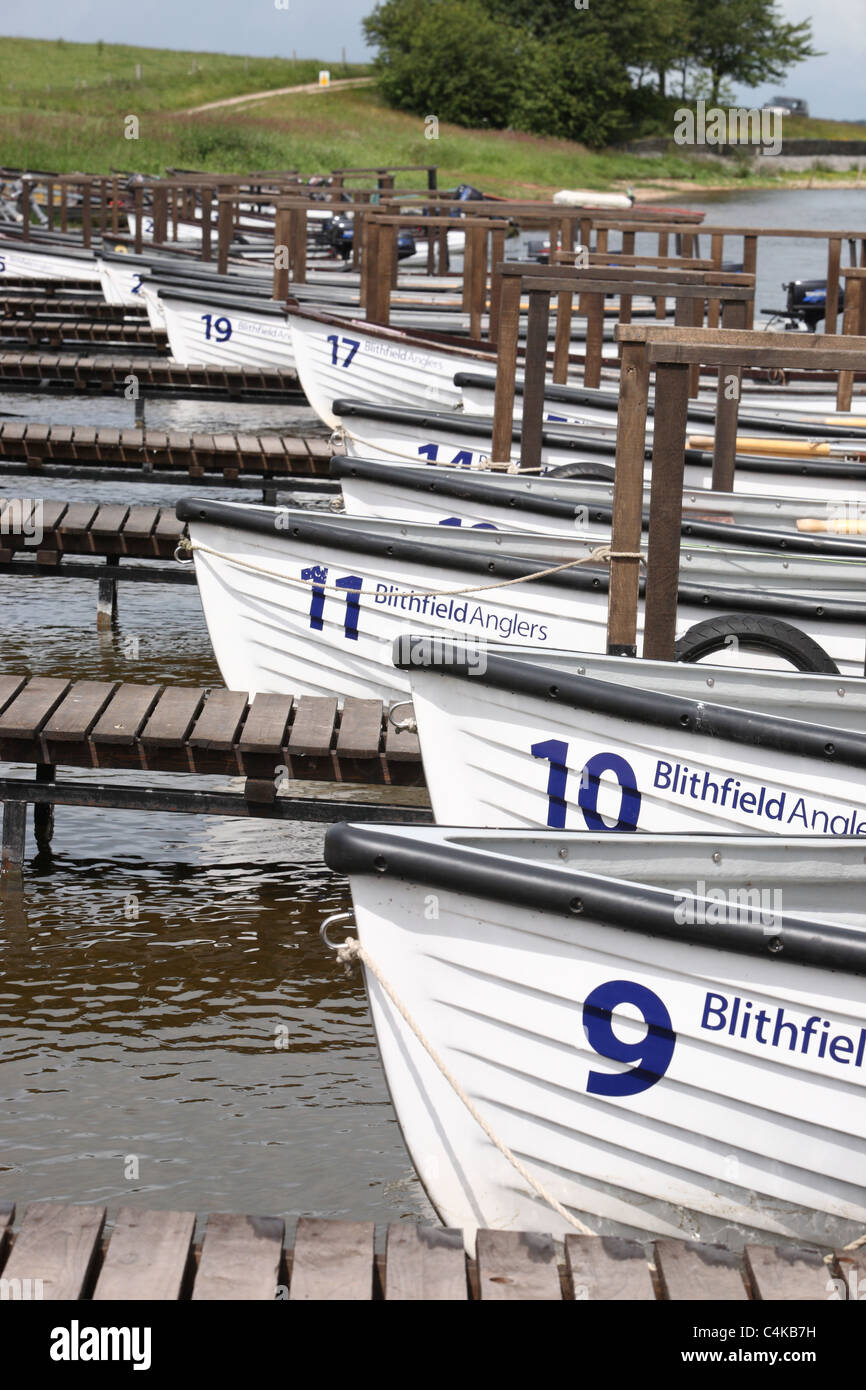 Anglers boats at Blithfield reservoir Stock Photo