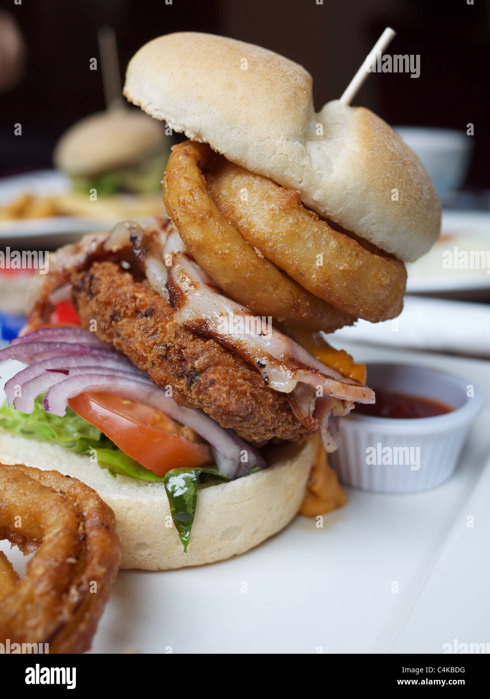 Gourmet Chicken Burger from weatherspoons pub Stock Photo
