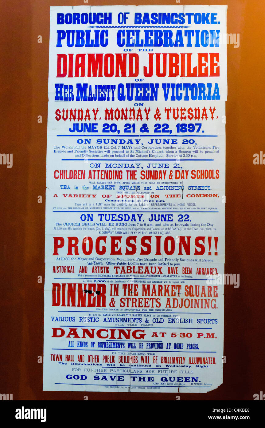 Poster advertising events for Queen Victoria's Diamond Jubilee 20 and 21 June 1887 Stock Photo
