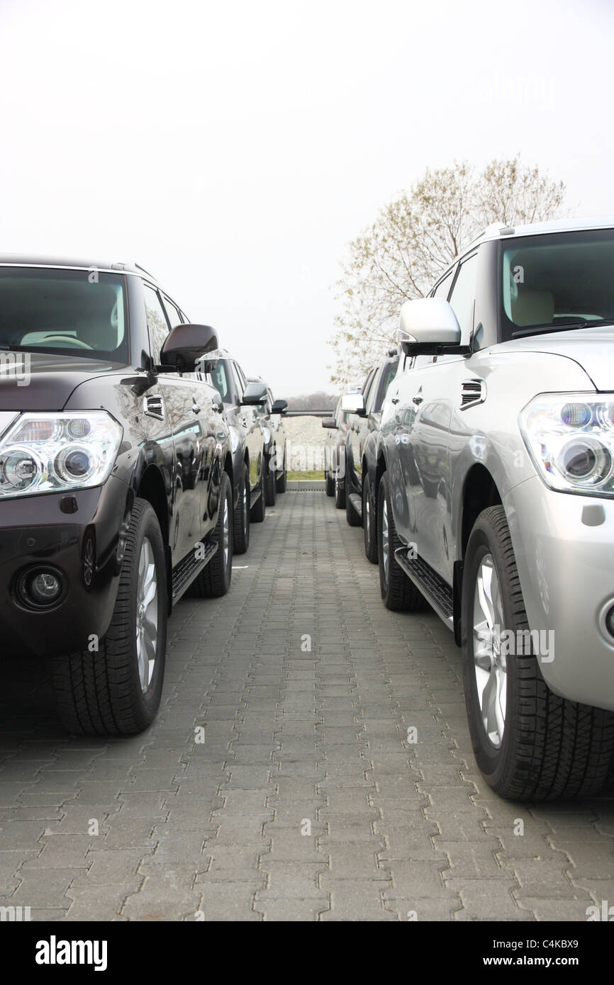 Group Of Cars Stand In One Number Of Dark Color Stock Photo Alamy
