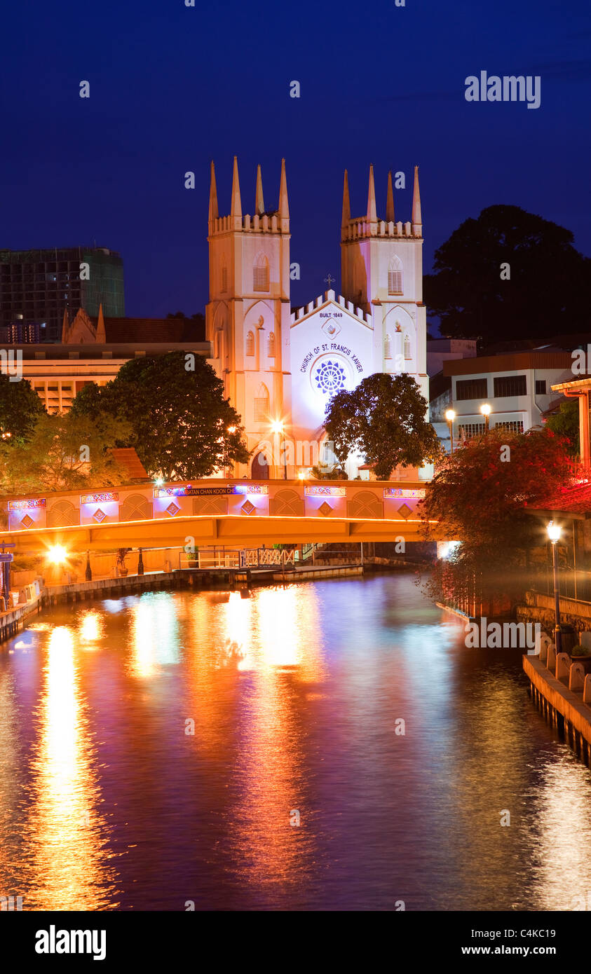 Church of St Francis Xavier and Melaka River, Melaka, Malaysia Stock