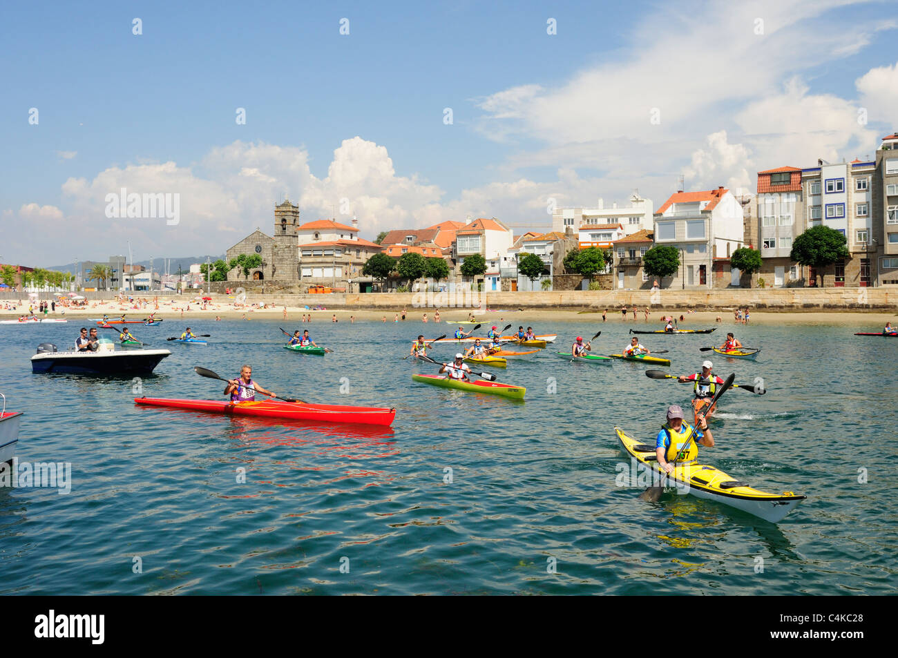 Sea kayak race in Bouzas, vigo, Spain. Stock Photo