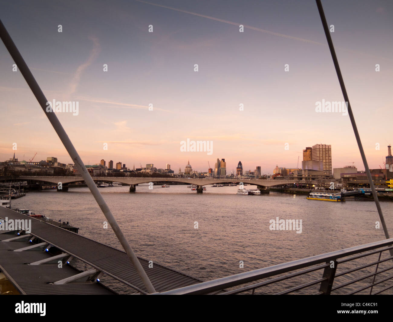 London Skyline-the city of London ,The Waterloo Bridge on the river Thames-,England Stock Photo