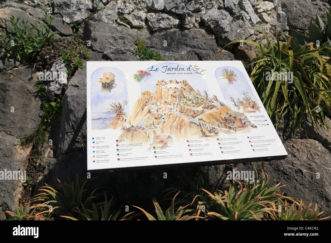 Map guide of le jardin exotique Botanical Garden at Eze Cote d'Azur between Nice and Monaco France Stock Photo