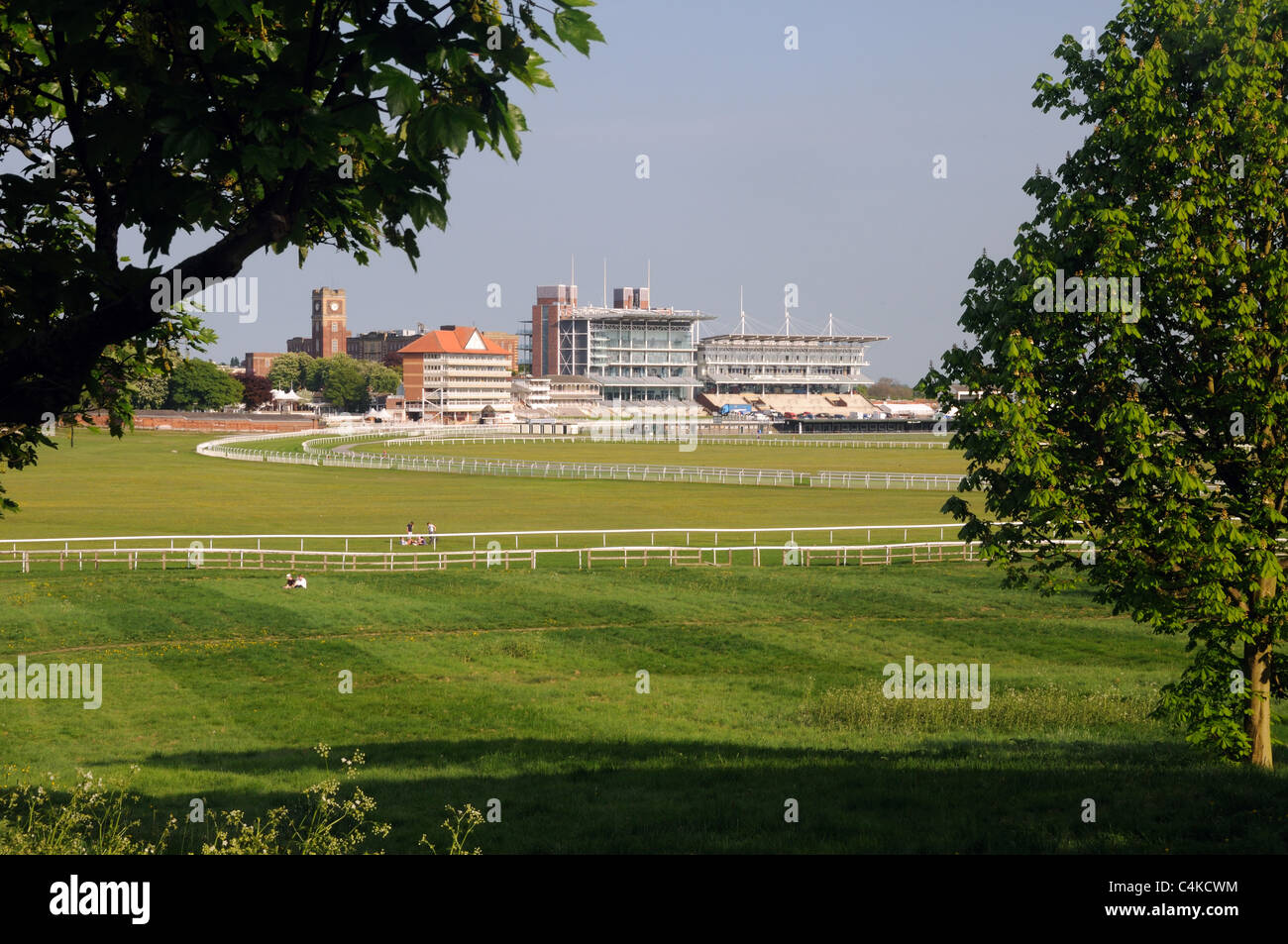 York Racecourse, and the clocktower of the former Terry's factory, in the City of York, Yorkshire, England Stock Photo