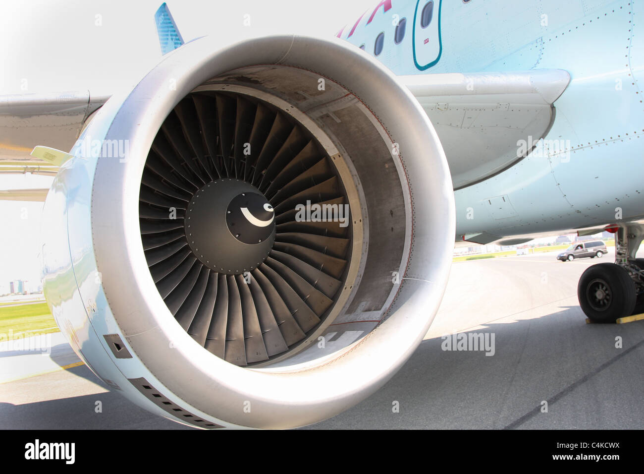 aircraft airplane turbine jet engine wing Stock Photo