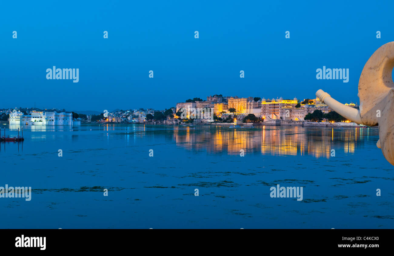 City Palace complex and Lake Pichola from Jag Mandir, Udaipur, Rajasthan, India, Asia Stock Photo
