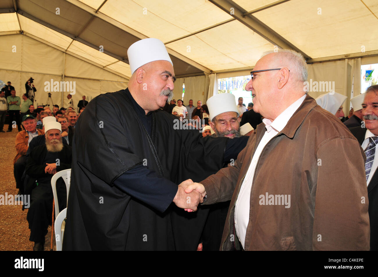 Sheikh Taupic Tarif, Druse leader (Left) and Reuven 'Rubi' Rivlin Speaker of the Knesset Stock Photo