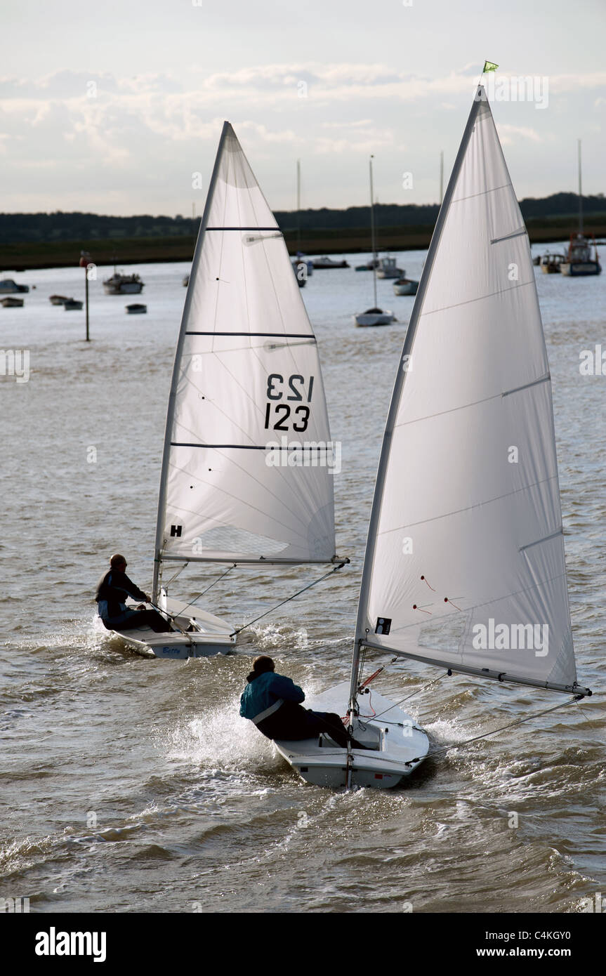 Sailing boats, river Deben, Bawdsey Ferry, Suffolk, UK. Stock Photo
