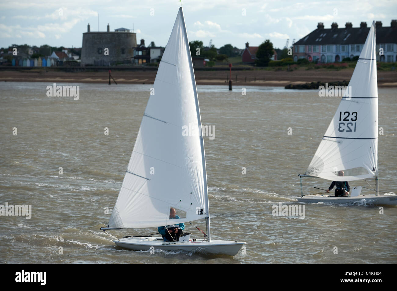 Sailing boats, river Deben, Felixstowe Ferry, Suffolk, UK. Stock Photo