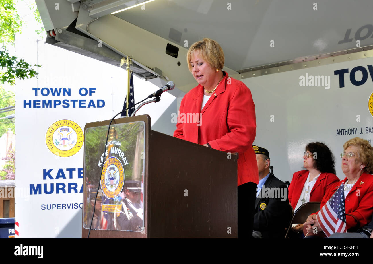 Supervisor Kate Murray, Town of Hempstead Supervisor, speaking at Memorial Day Ceremony, at Merrick, New York, on May 30, 2011. Stock Photo