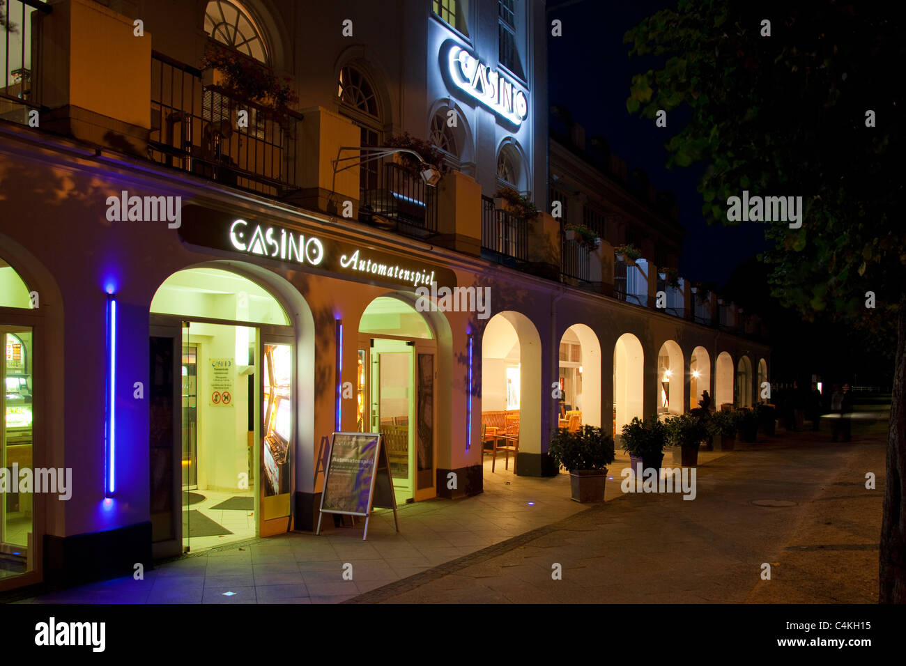 The Travemünde Casino at night, Hanseatic town Lübeck, Germany ...