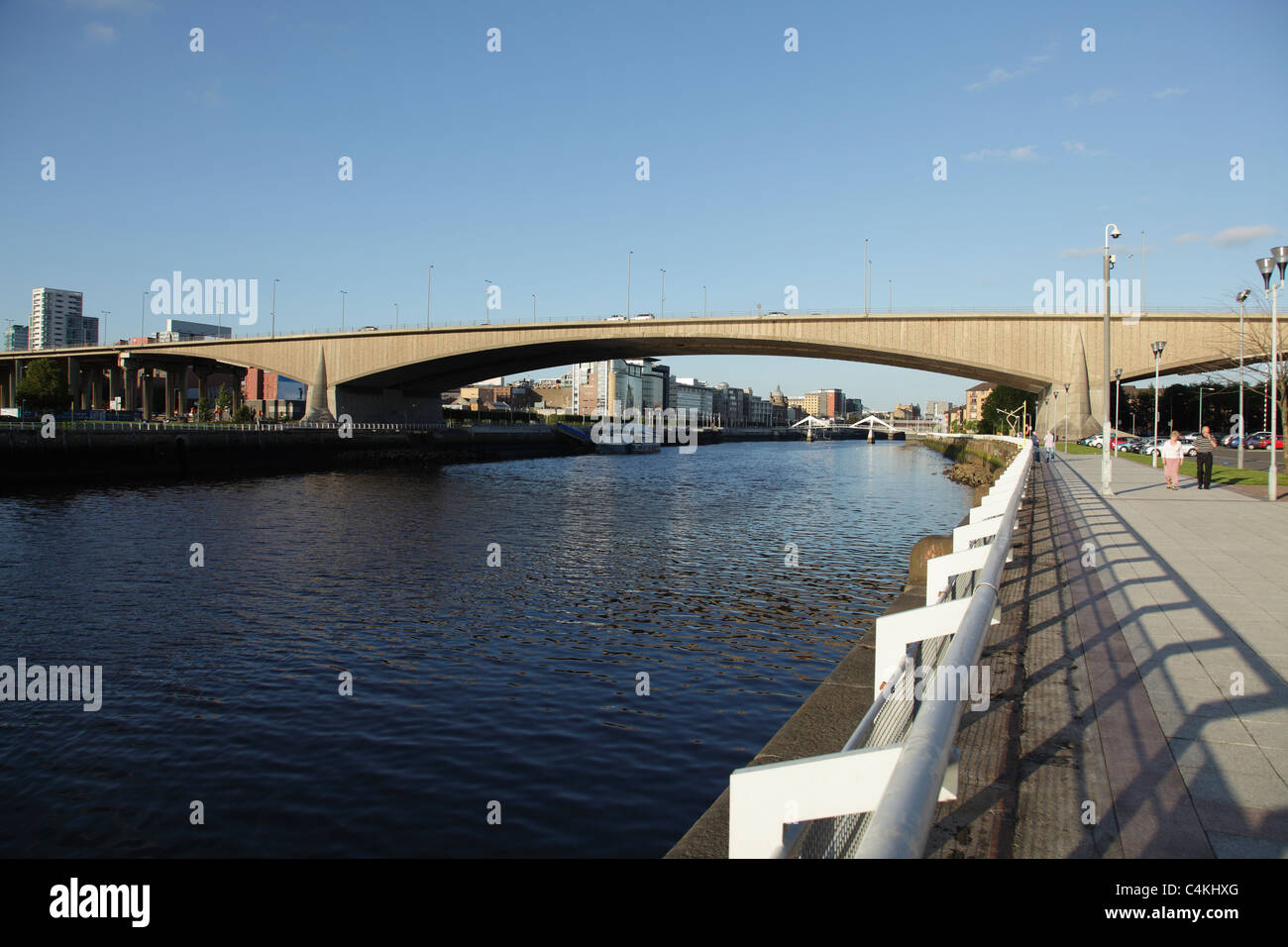 Looking East up the River Clyde to the Kingston Bridge in Glasgow Scotland UK Stock Photo
