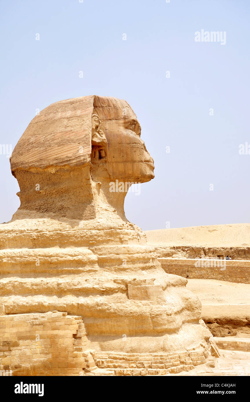 Closeup view of the famous Sphinx in front the giant Pyramid,Egypt ...