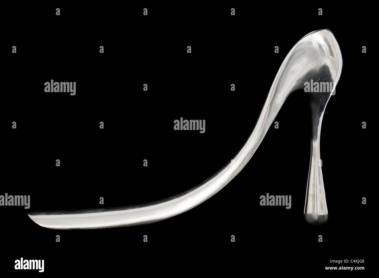 Polished cast aluminium designer shoe horn, designed by Manolo Blahnik for the 40th anniversary of Habitat Stock Photo