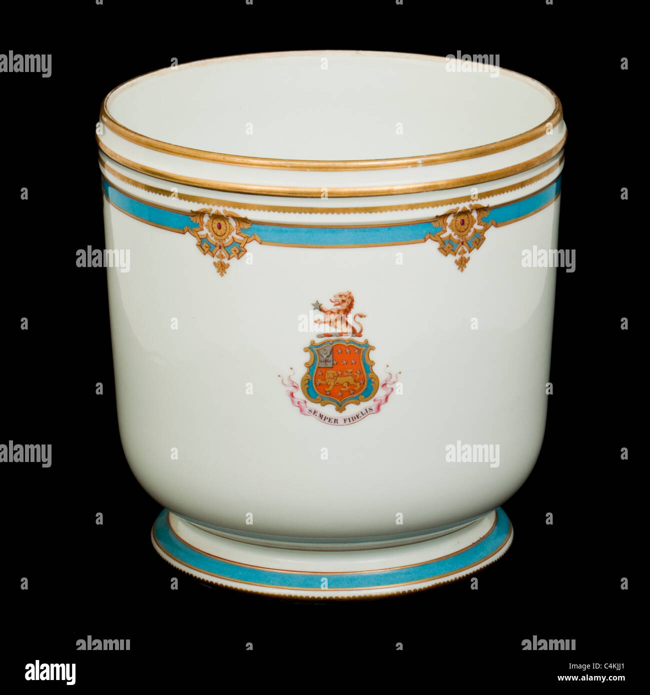 Antique French ceramic Jardiniere with "Semper Fidelis" (Always Faithful) motto Stock Photo