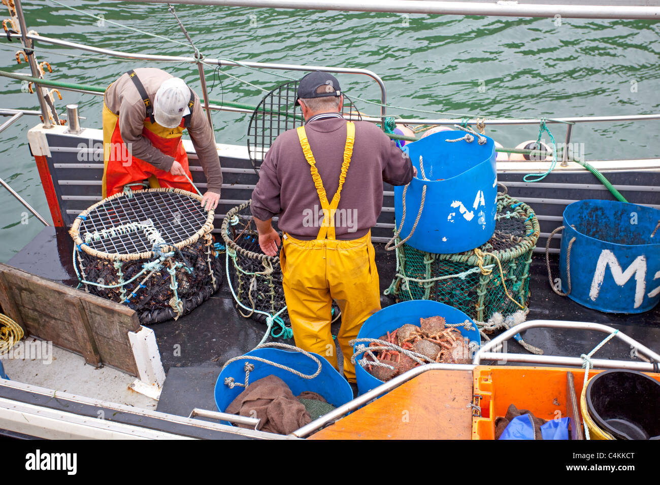 boscastle fishermen with catch Stock Photo