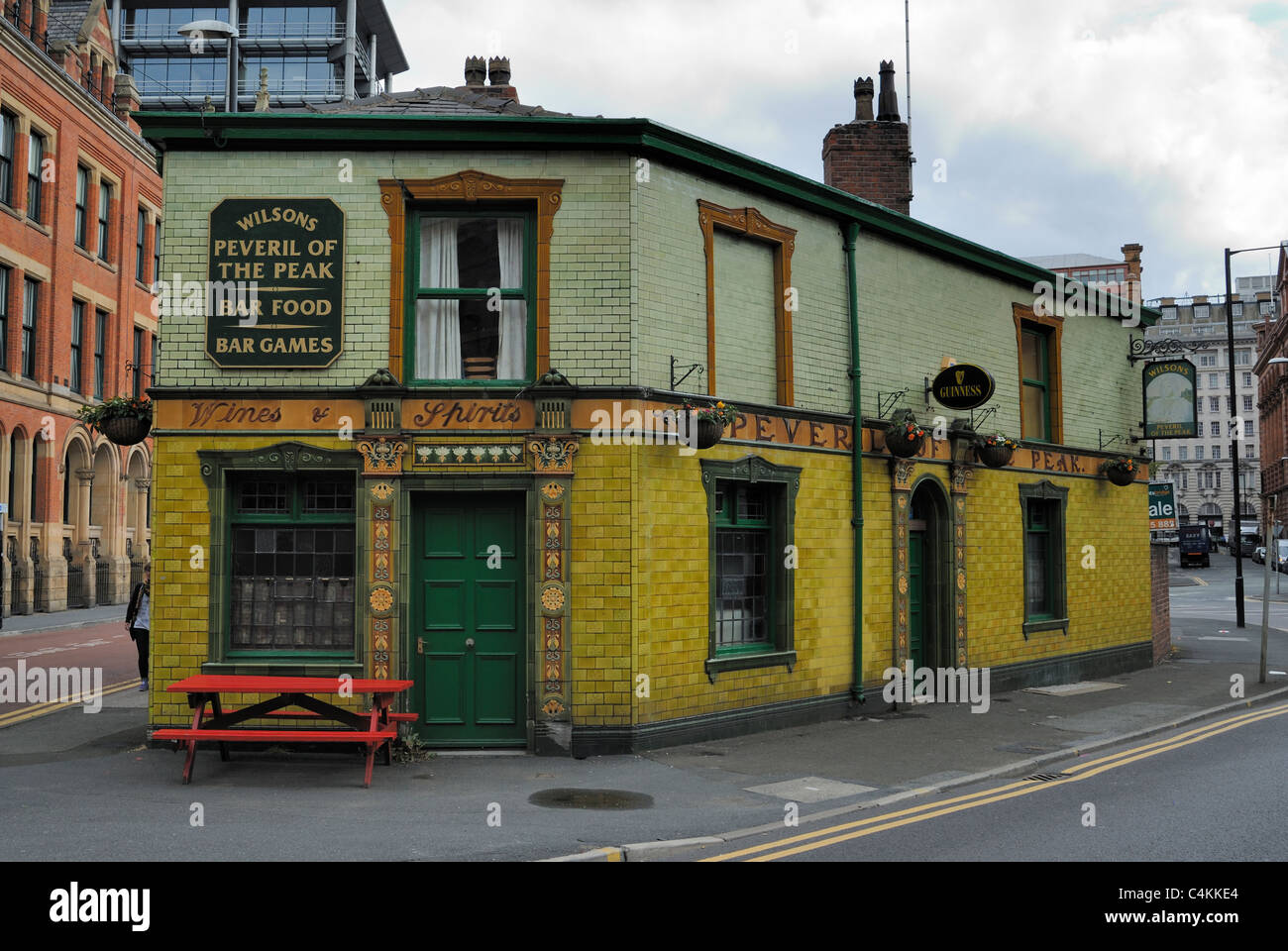 The Peveril of the Peak public house in Manchester, a tile public house which is one of Manchesters most well known. Stock Photo