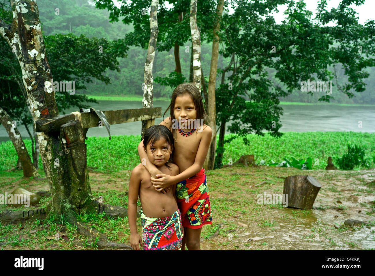 Embera communities are scattered in this border wilderness, largely protected in national parks, including 318,000 acre Chagres Stock Photo