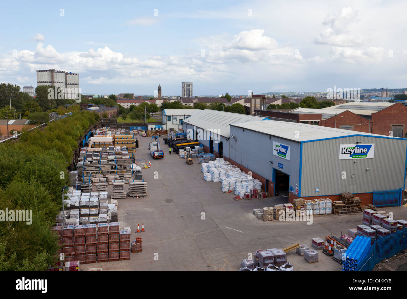View of a builders yard containing materials required for housebuilding and general construction Stock Photo